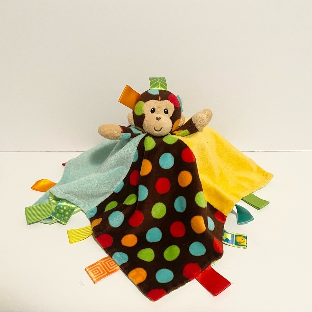 Taggies Mary Meyer Baby Lovey Monkey Security Blanket Brown Colorful Polka Dots